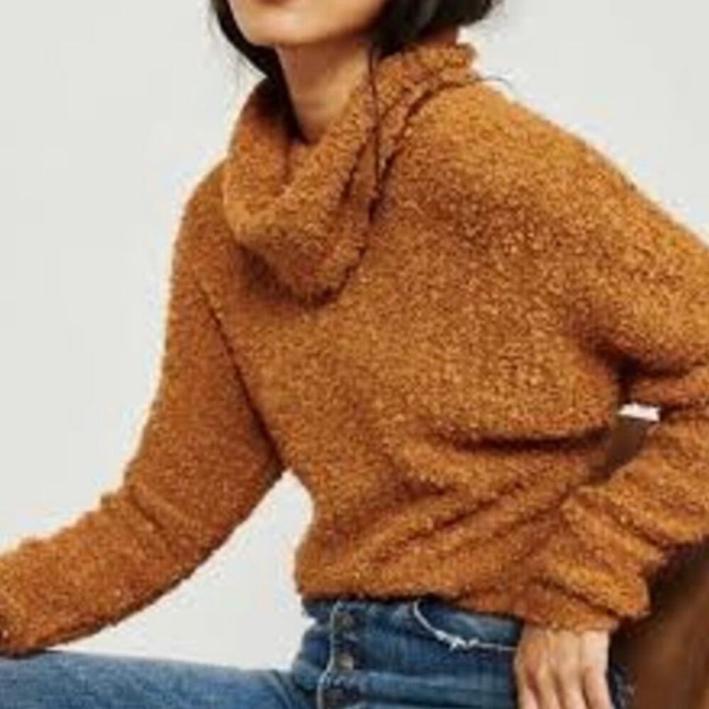 Abercrombie & Fitch Teddy Sweater Womens Small Rust Brown Cowl Neck Cozy